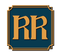 Simplified "RR" Resin Reliquary logo in a gold art deco frame.